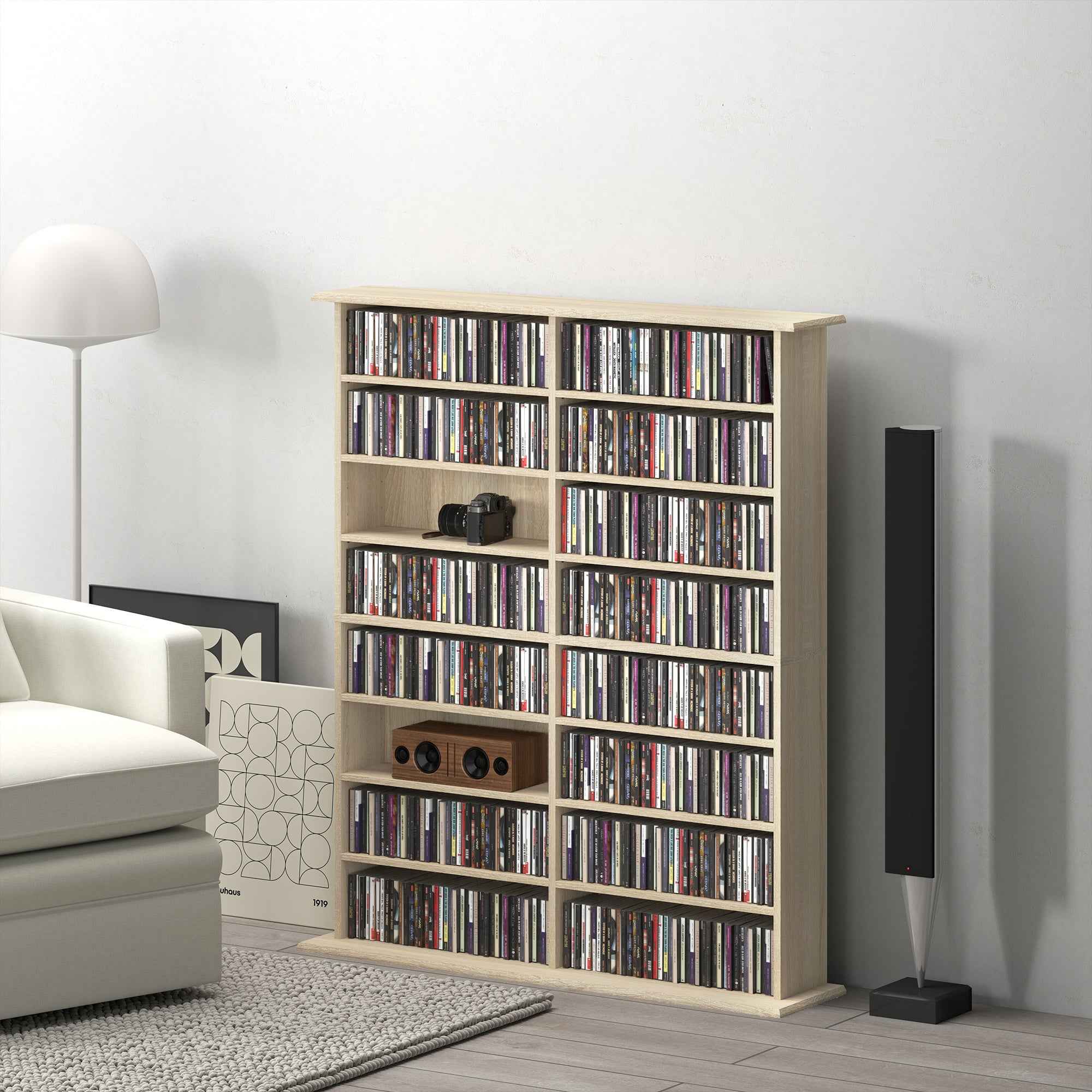 HOMCOM 16-Tier Modern Design Wooden CD Bookcase, 106.5x24x126.3 cm, Natural