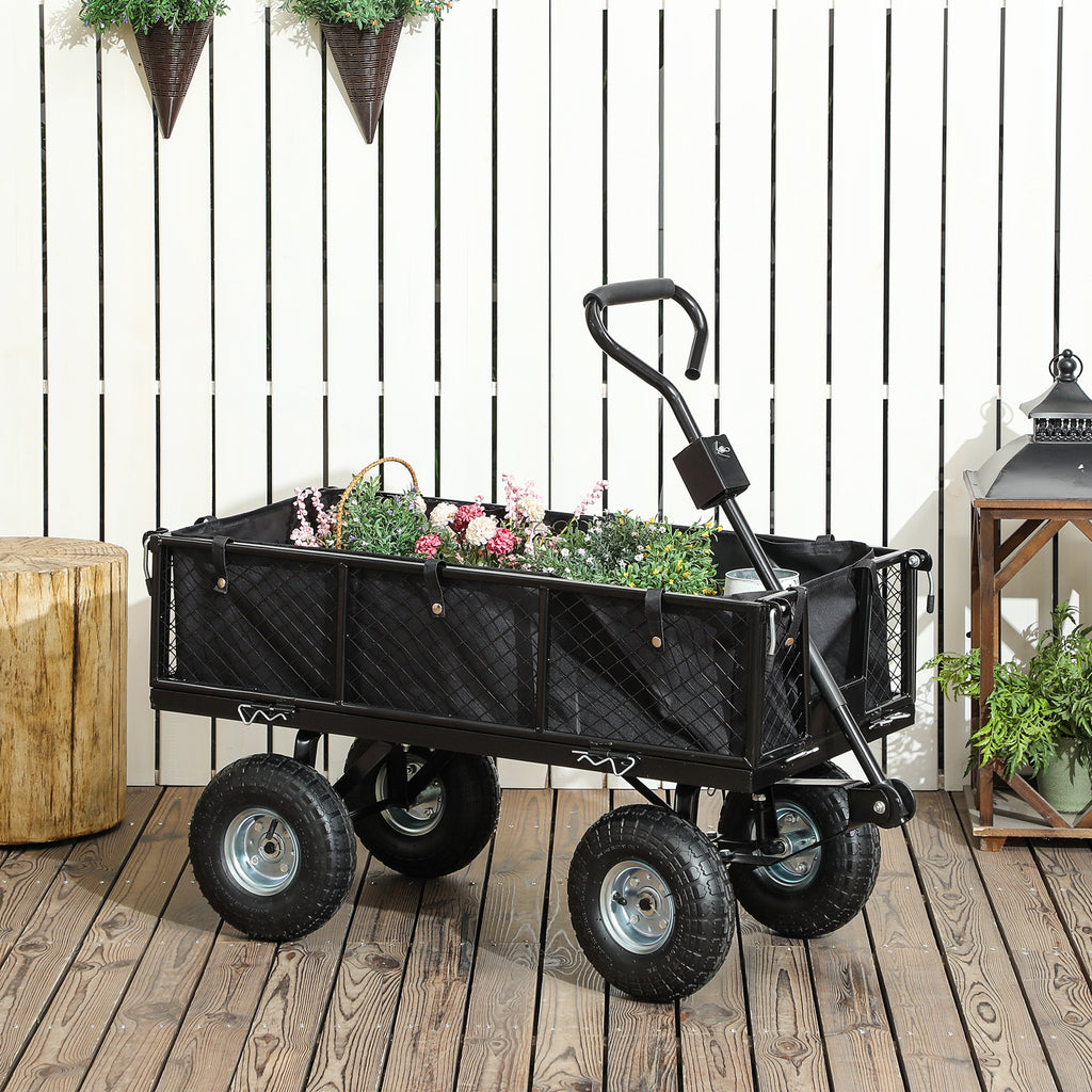 114L Steel Garden Cart with Storage Bag and Removable Walls, 105x51x54 cm, Black