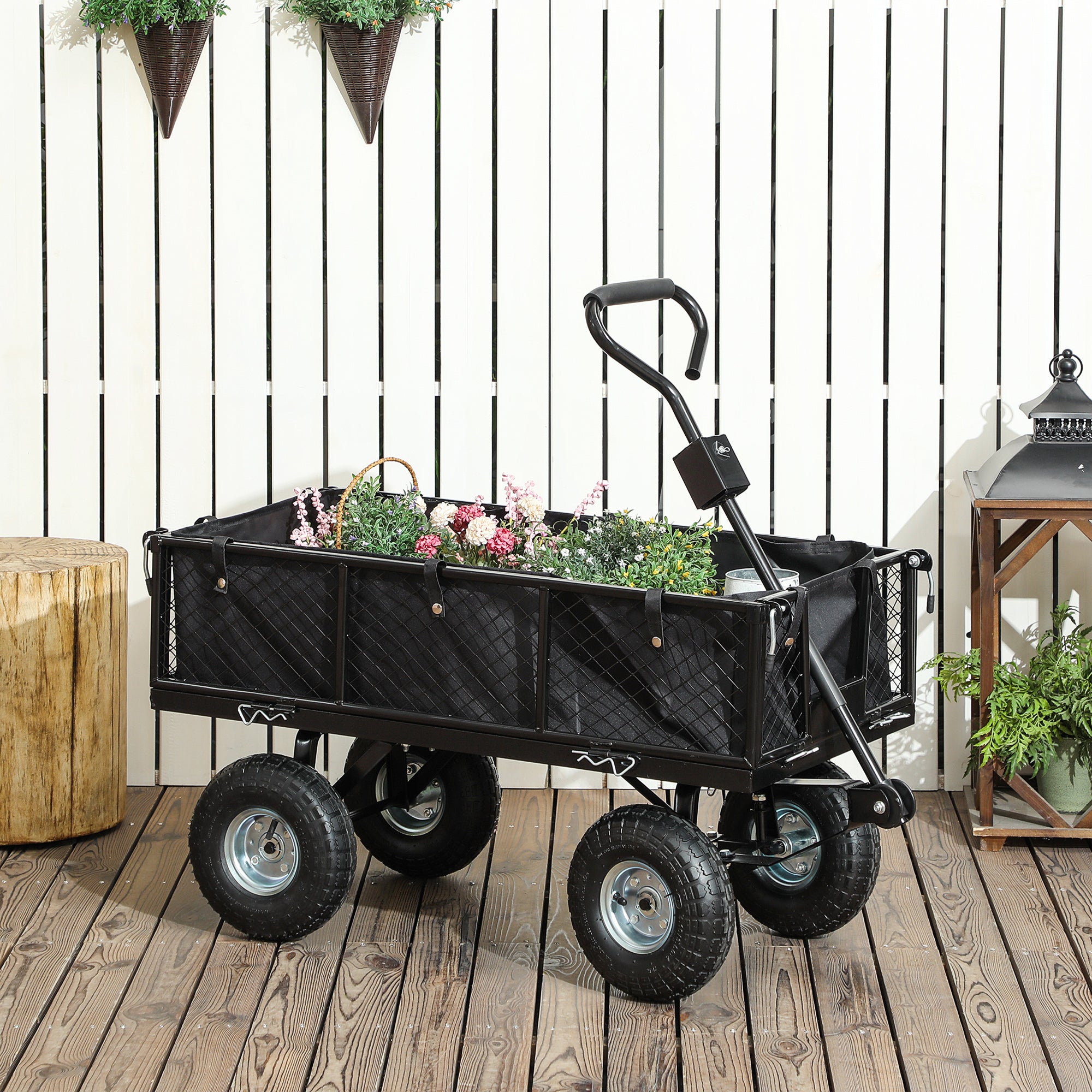 114L Steel Garden Cart with Storage Bag and Removable Walls, 105x51x54 cm, Black