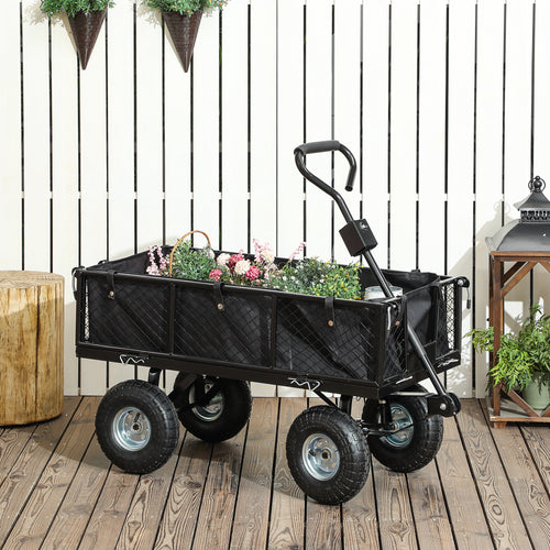 114L Steel Garden Cart with Storage Bag and Removable Walls, 105x51x54 cm, Black