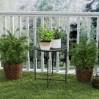 Garden Coffee Table with Removable Tray and Folding Steel Legs, Ø46x50 cm, Black