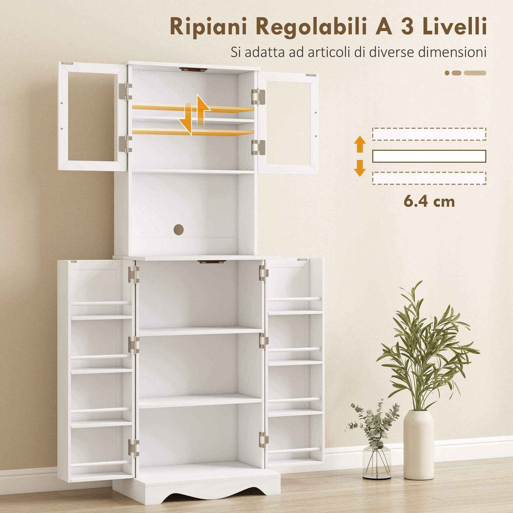 HOMCOM Kitchen Cabinet with 2 Cabinets and 8 Shelves, Wood and Acrylic, 60x39.5x179.6 cm, White