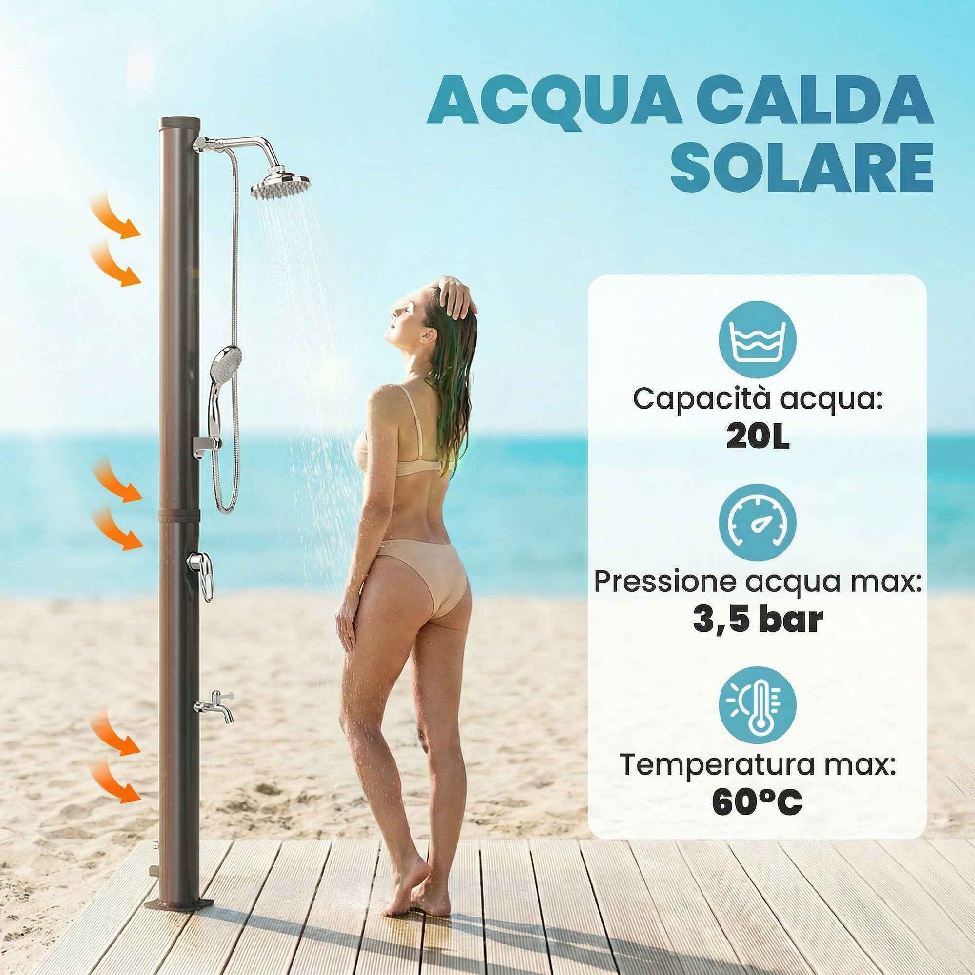 Outsunny 20L Solar Shower, Patented Frost Protection, Black Garden Shower