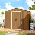 Steel Sheet Garden Shed with Sliding Doors, 236x174x190cm, Brown