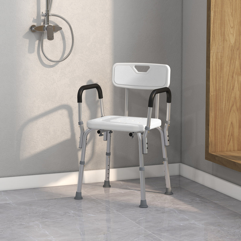 Aluminium Shower Chair with Adjustable Height and Non-Slip Feet, 51.5x51.5x71-84cm, White