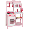 Toy Kitchen for Children 3+ Years with Microwave, Hob and Sink, Made of Wood, 55x24x86 cm, Pink