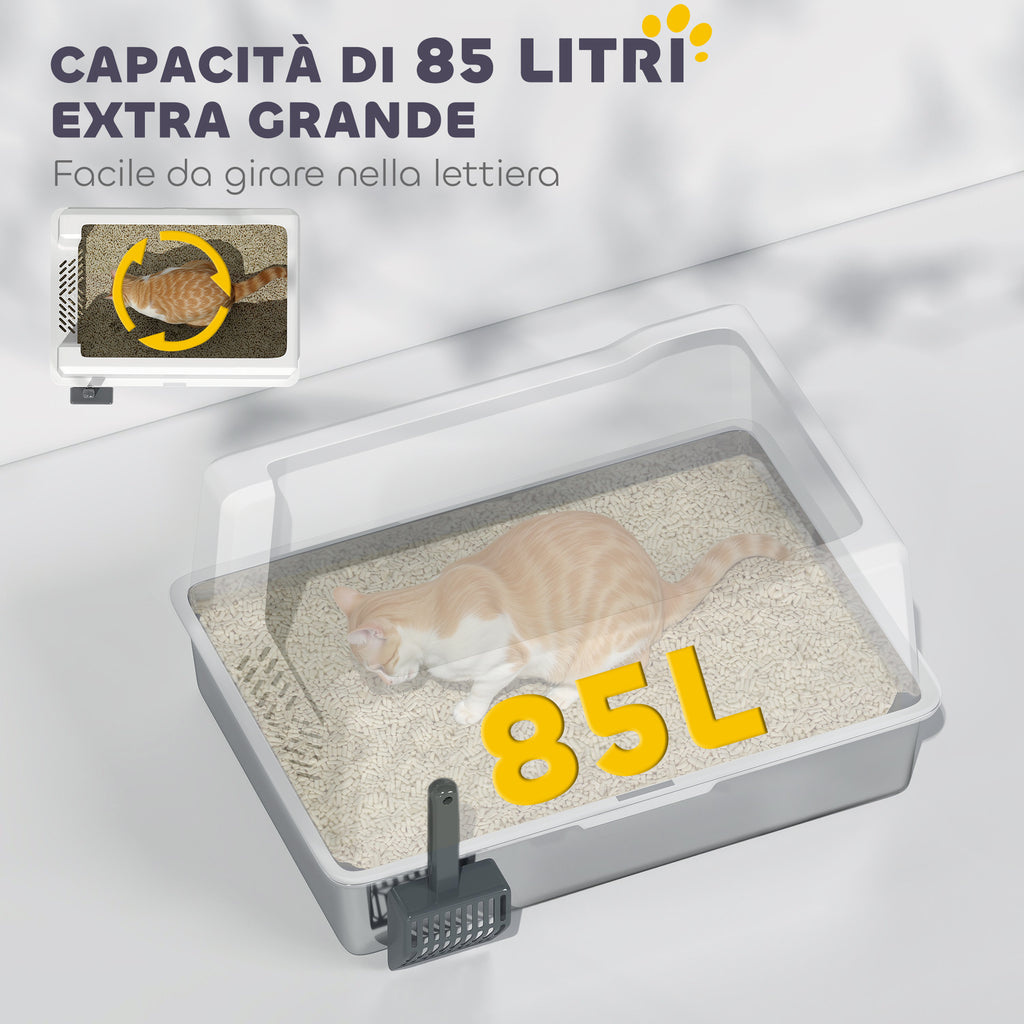 Waterproof Cat Litter Box with Raised Sides, Tray and Scoop, Made of ABS, 71x50.8x35.5 cm, White