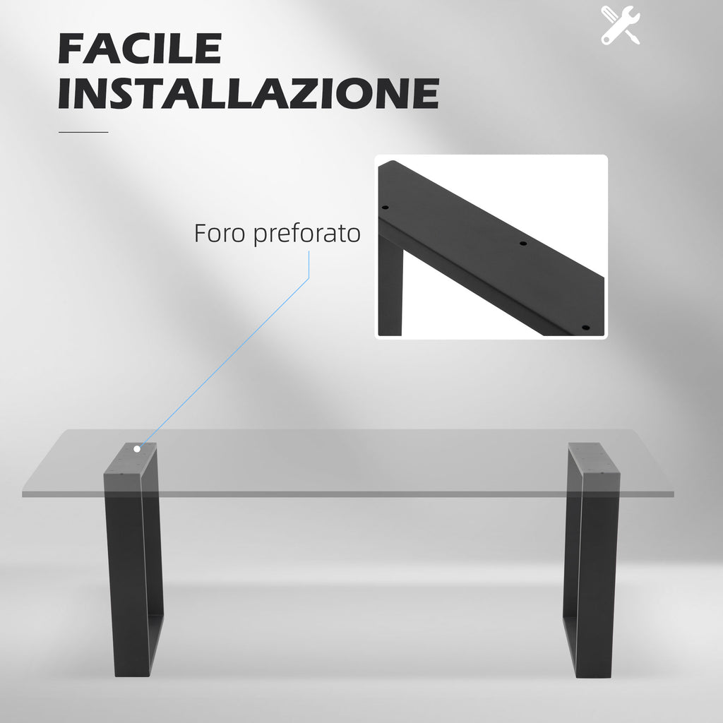 HOMCOM Set of 2 Industrial Style Rectangular Steel Coffee Table Legs, 60 kg Capacity, 70 x 8 x 41 cm, Black