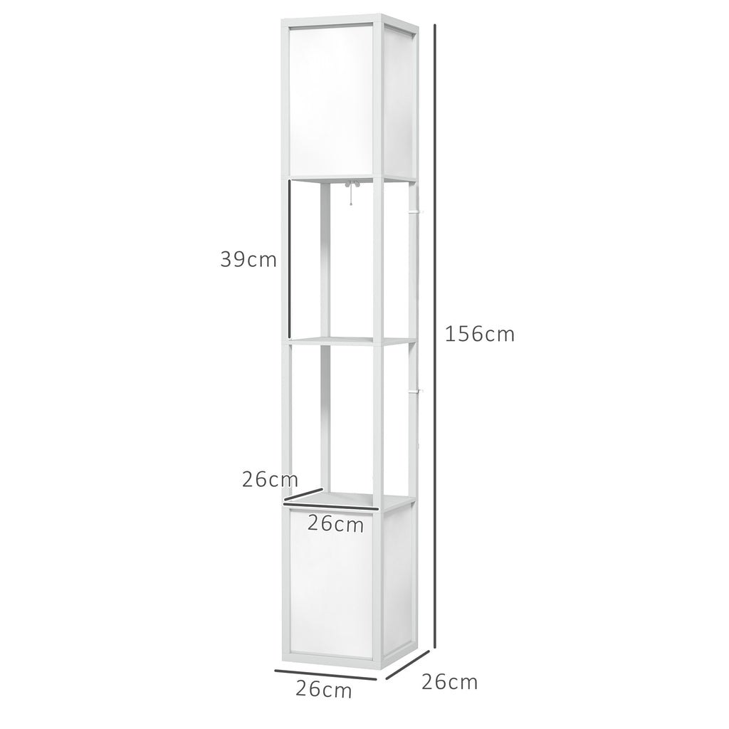 Modern Floor Lamp with 2 Lampshades and 2 Shelves for E27 Max. 40W Bulbs, 26x26x156 cm, White