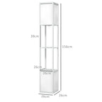 Modern Floor Lamp with 2 Lampshades and 2 Shelves for E27 Max. 40W Bulbs, 26x26x156 cm, White