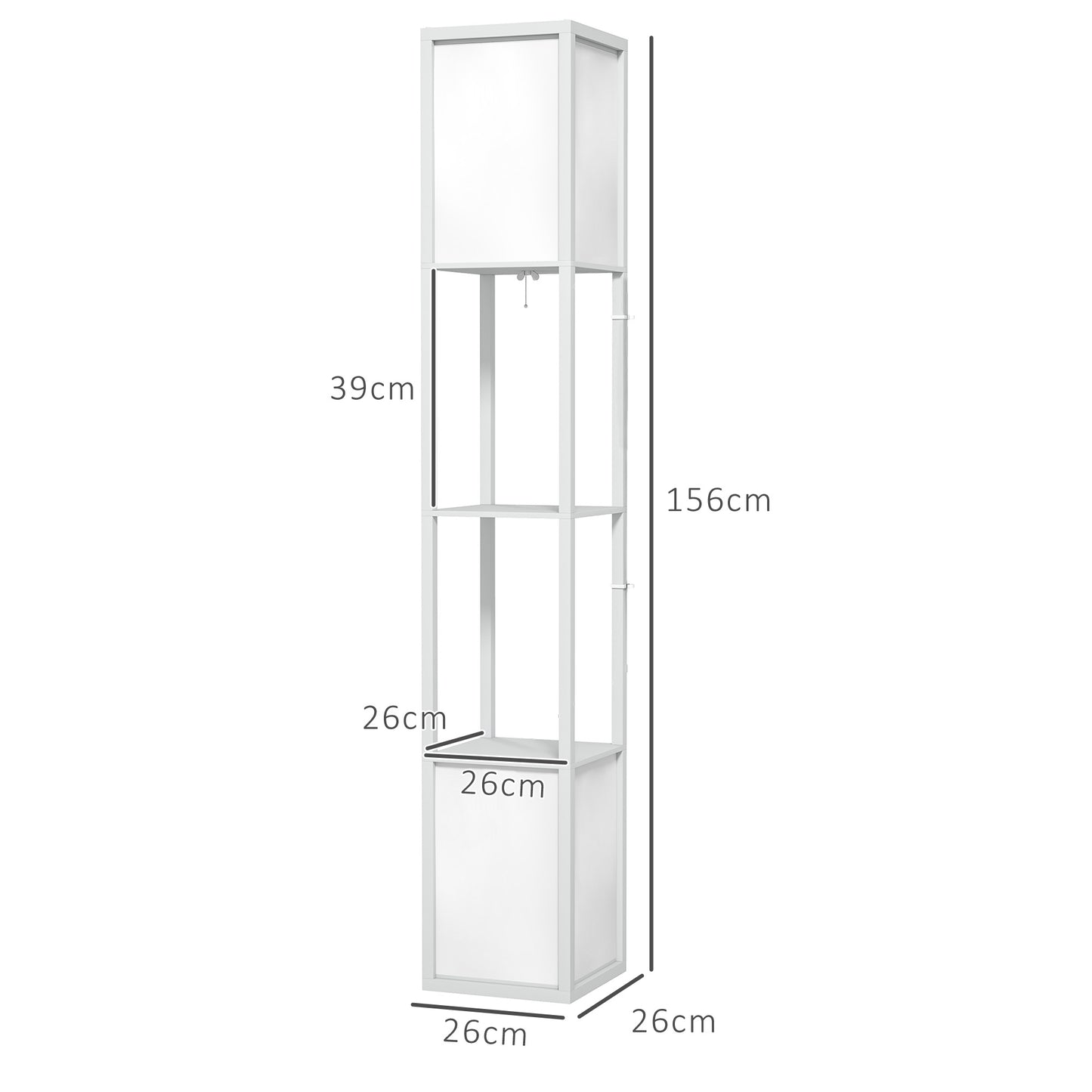 Modern Floor Lamp with 2 Lampshades and 2 Shelves for E27 Max. 40W Bulbs, 26x26x156 cm, White