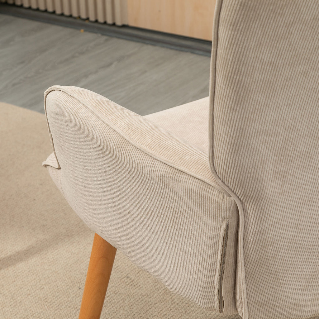 Relaxing Chair with Pouf Footstool in Corduroy with High Back and Armrests, Beige