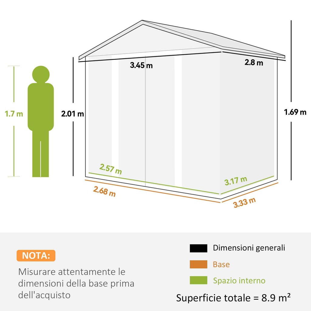 Outsunny Tool Shed with Sliding Doors and 4 Air Vents, Steel and PP, 196x236x208 cm, Light Grey