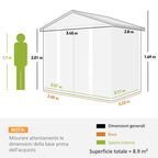 Outsunny Tool Shed with Sliding Doors and 4 Air Vents, Steel and PP, 196x236x208 cm, Light Grey