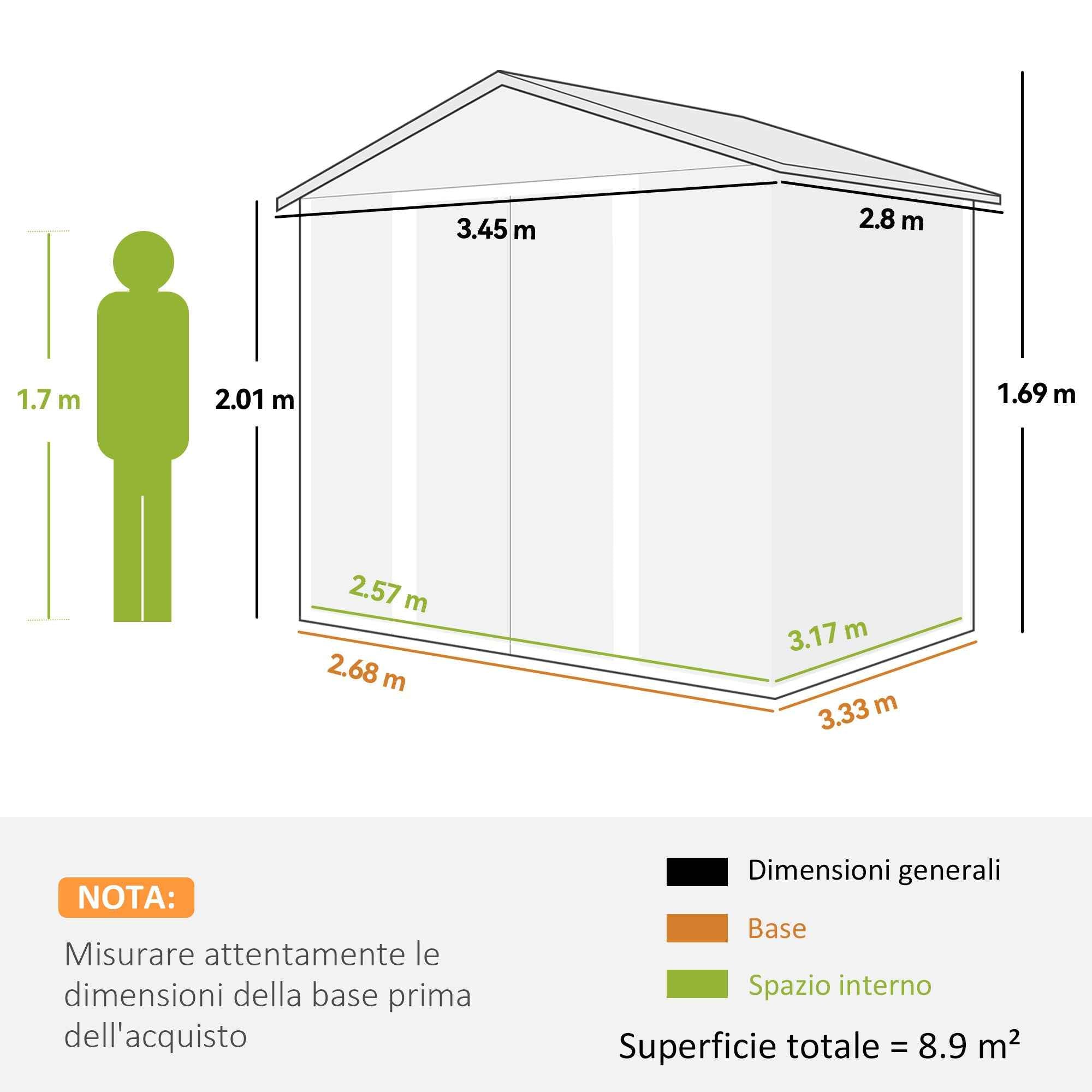 Outsunny Tool Shed with Sliding Doors and 4 Air Vents, Steel and PP, 196x236x208 cm, Light Grey