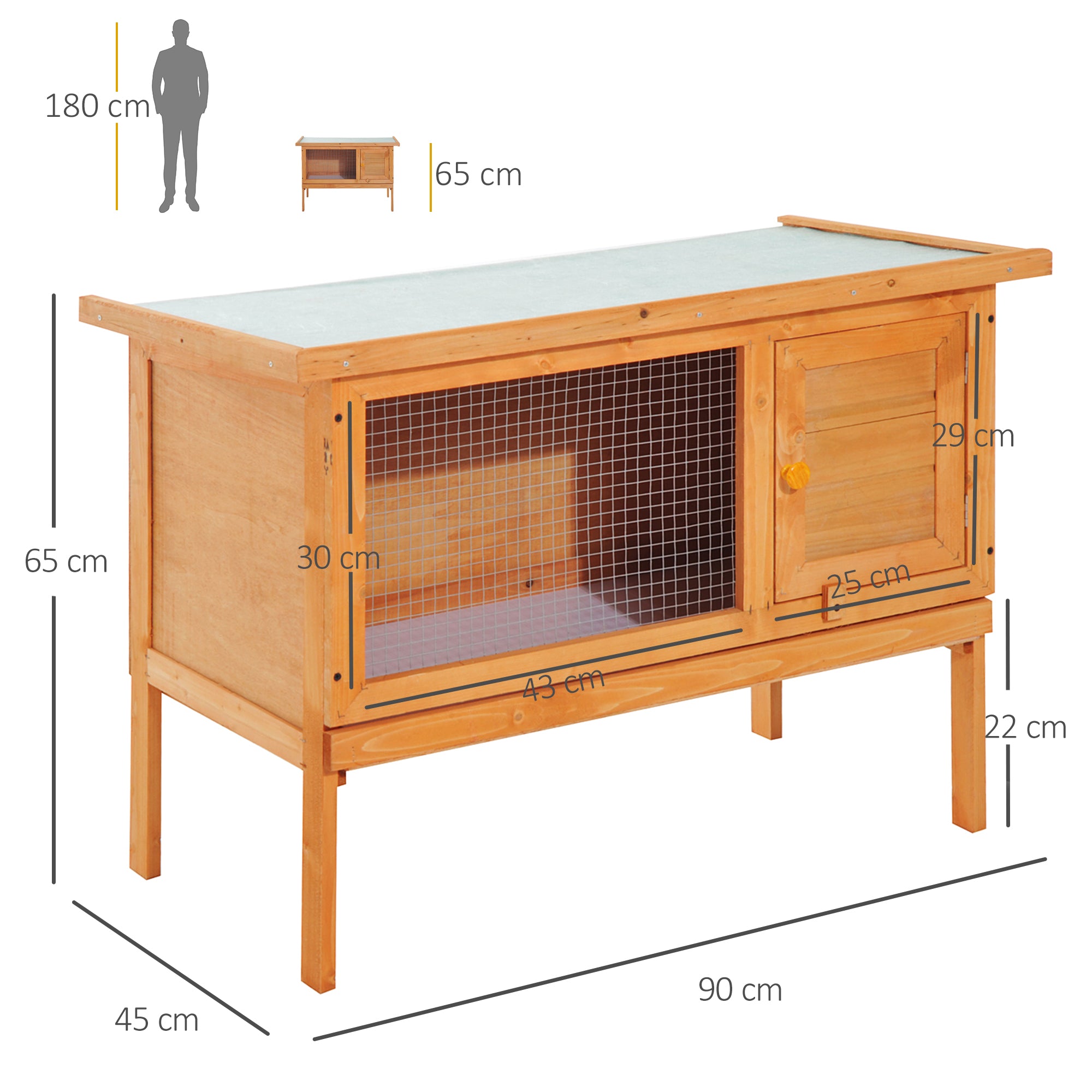 Rabbit Cage Outdoor Hutch in Fir Wood 90 x 45 x 65cm