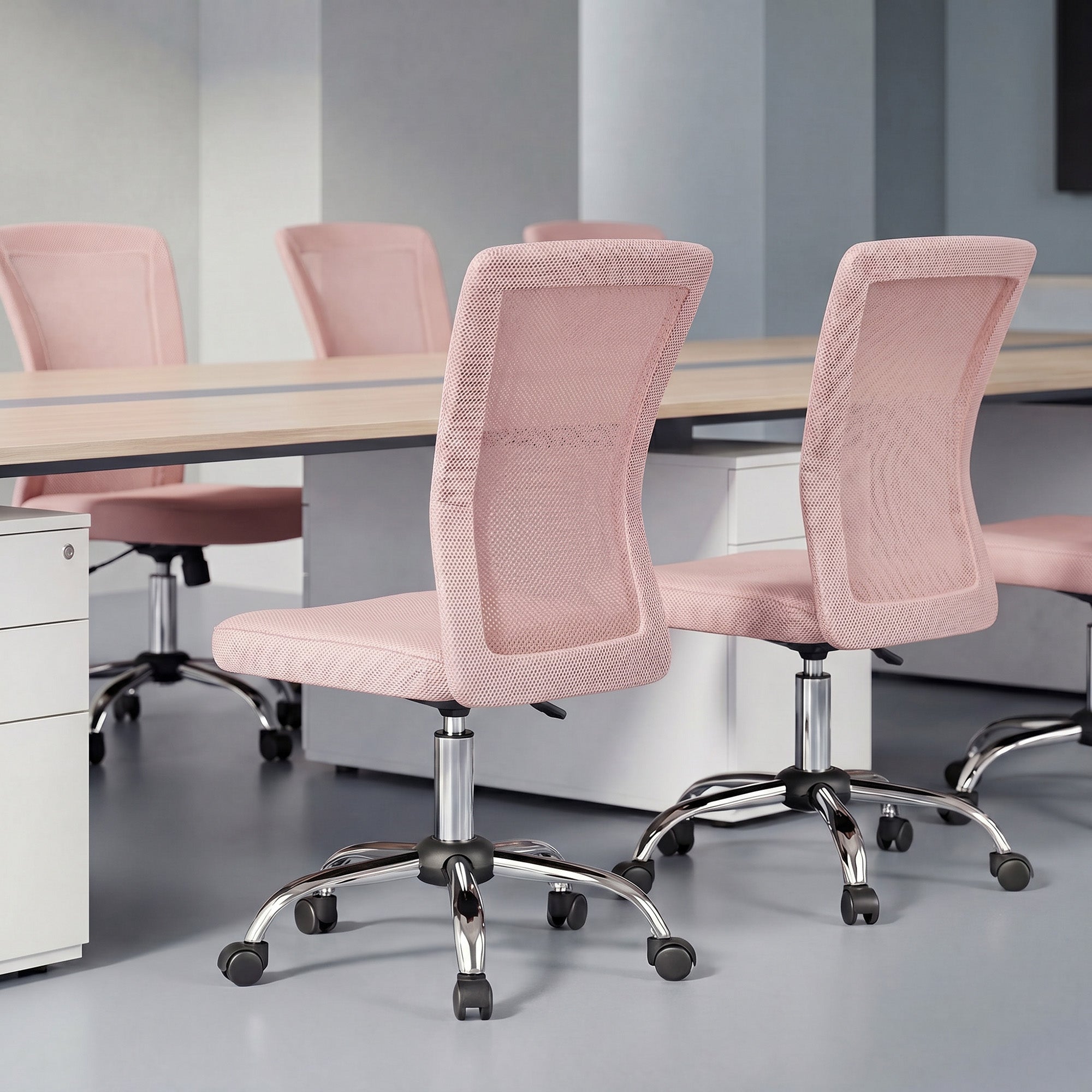 Vinsetto Ergonomic Swivel Office Chair Without Armrests, Breathable Mesh Fabric, Adjustable Height, Pink