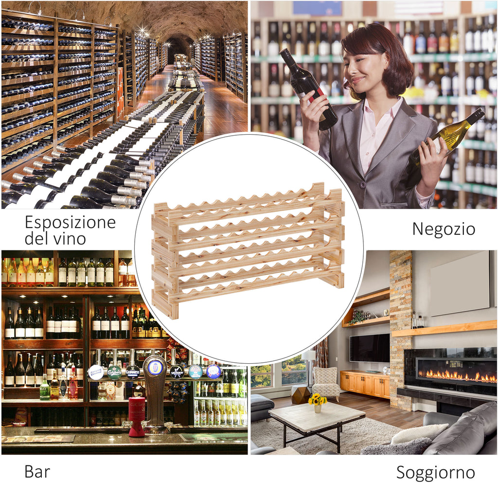 Pine Wood Wine Rack, Wine Cellar with 4 Shelves for 48 Bottles, 114x28x56.5 cm, Wood Color