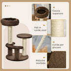 3-Tier Cat Scratching Tree with Plush Bed and Sisal Poles, Ø40x65 cm, Brown