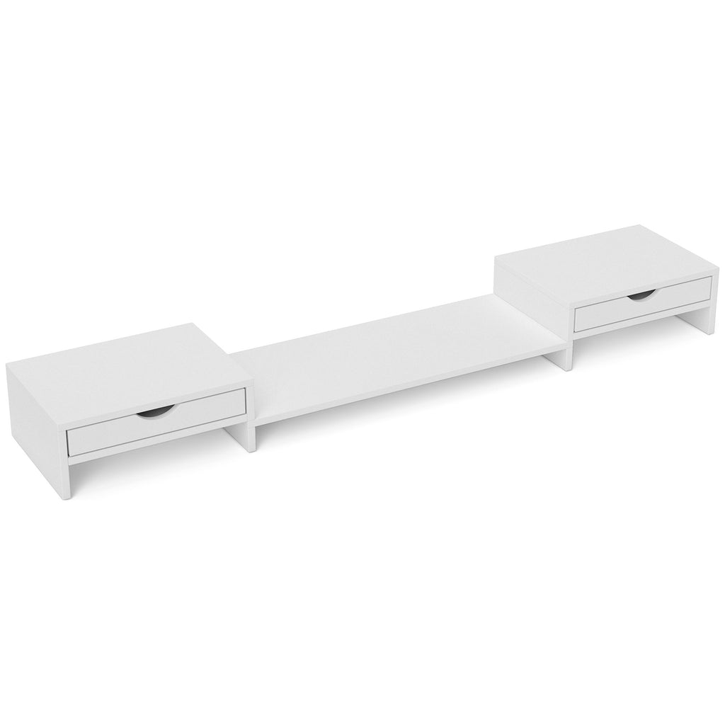 HOMCOM Desk Monitor Stand with 2 Drawers, 3 Spaces Below, Up to 14kg, 60-116x22x12cm, White