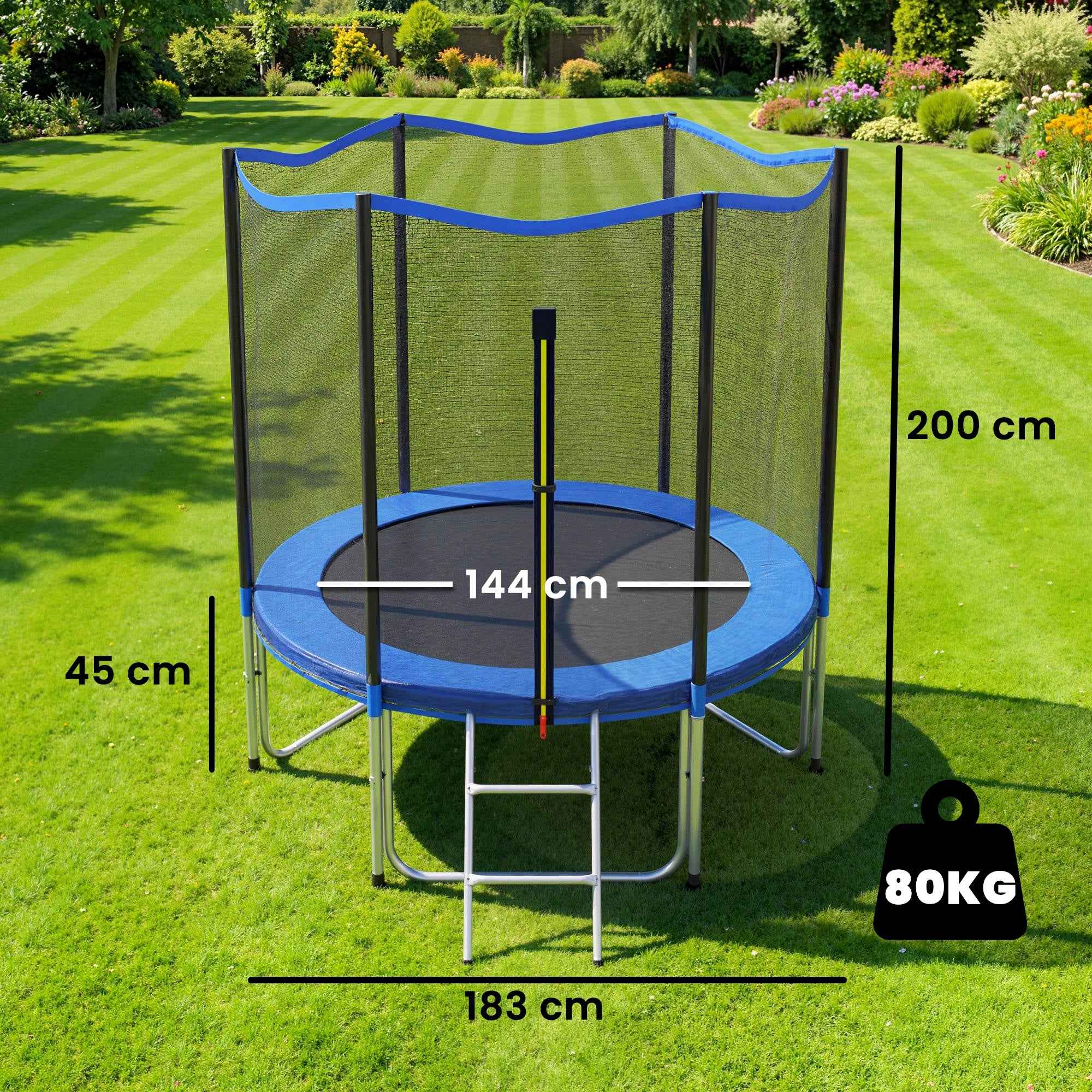 SPORTNOW Garden Trampoline, 183 cm with Safety Net and Ladder