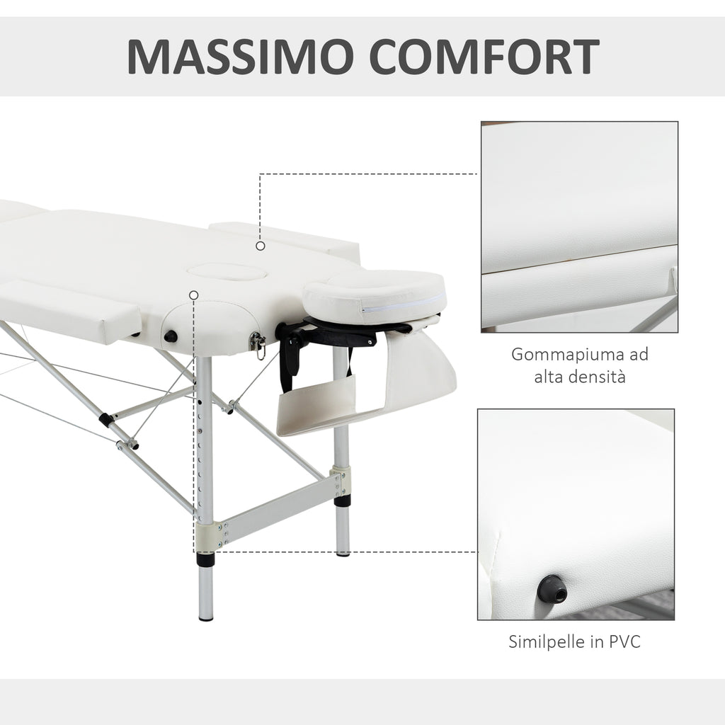 Portable Folding Professional Massage Table in White Aluminum 215x81x61-84cm