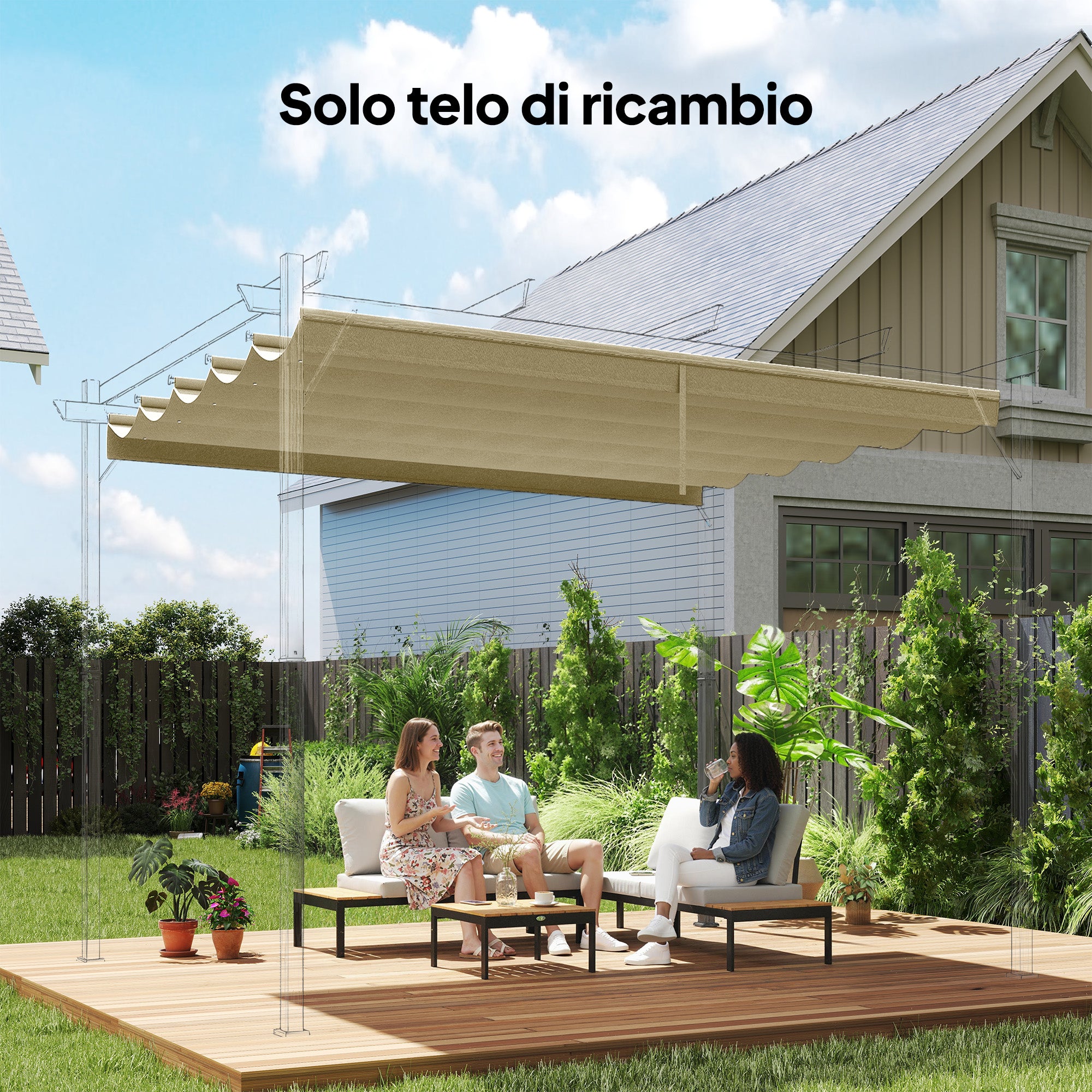 Outsunny Gazebo Pergola Roof with 10 Drainage Holes in Polyester, 250x255 cm, for 3x3m Pergola, Beige