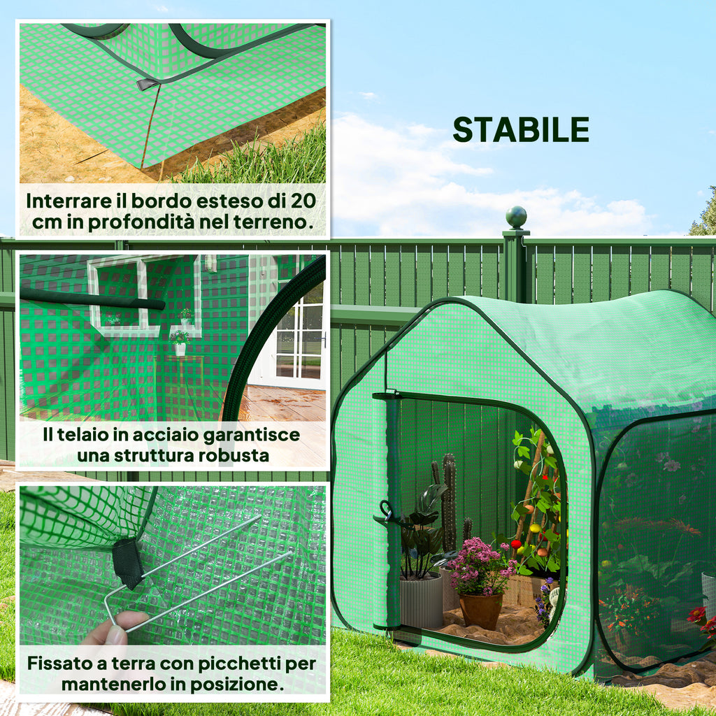 Folding House Greenhouse with Hinged Door, Steel and PE, 150x148x148 cm, Green