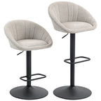 Set of 2 Height-Adjustable Bar Stools with Swivel Fabric Seat and Footrest, Beige