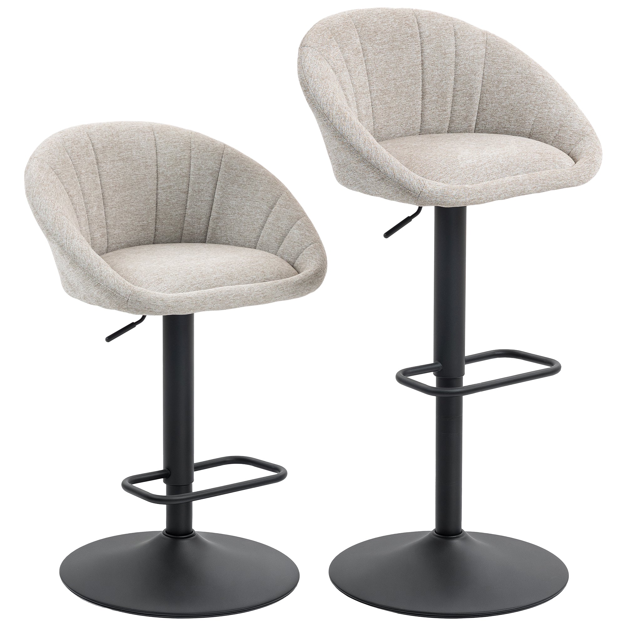 Set of 2 Height-Adjustable Bar Stools with Swivel Fabric Seat and Footrest, Beige