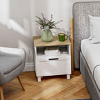 HOMCOM Modern Bedside Table with Drawer and Wooden Shelf, 45x38x50 cm, White and Wood Color