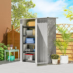Outsunny Metal Tool Shed with Sloped Roof and Lockable Door, 142x86x189 cm, Silver