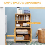 Space-Saving Wooden Bathroom Cabinet with Cupboard, 2 Doors and 2 Open Shelves, 50x29x92 cm