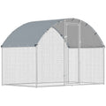 PawHut Outdoor Chicken Coop with Waterproof Roof and Lock, Galvanized Steel, 2.8x1.7x1.9 m, Silver