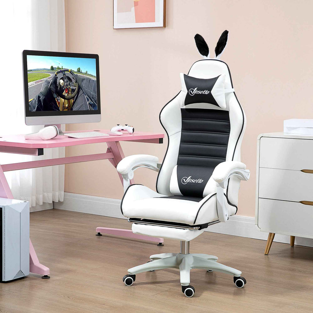 Vinsetto Gaming Chair with Rabbit Ears, Footrest, Cushions, Reclining and Adjustable Height, Black