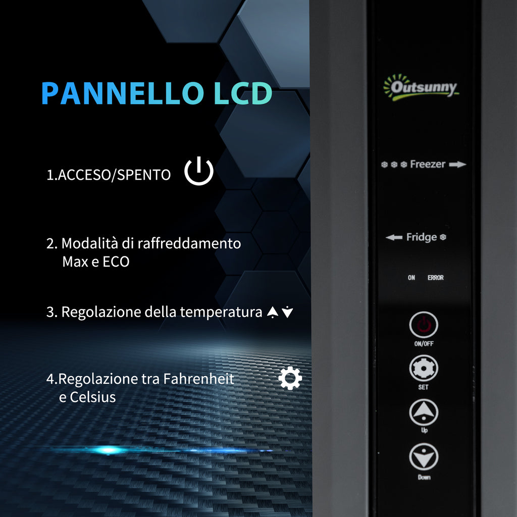 45L 12-Volt Electric Portable Refrigerator with Handle and LCD Screen, 63.2 x 42 x 50.8 cm, Grey