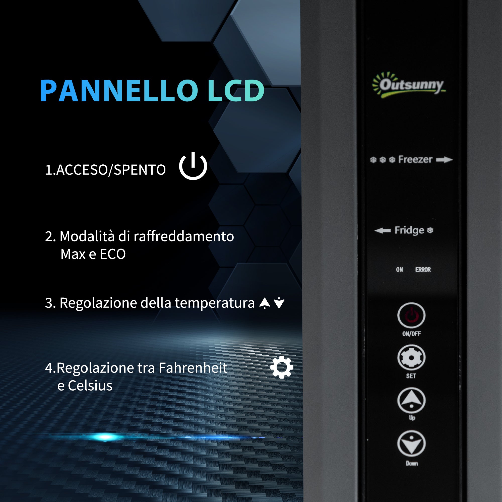 45L 12-Volt Electric Portable Refrigerator with Handle and LCD Screen, 63.2 x 42 x 50.8 cm, Grey