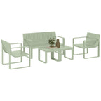 5 Piece Slatted Garden Set with Sofa, 2 Armchairs and 2 Coffee Tables in Green Polypropylene