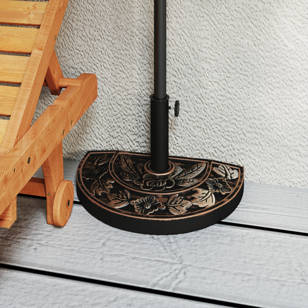 Half-Moon Umbrella Base Ø38 mm and Ø48 mm with Crank Handle, Resin Umbrella Base, 50x31x32 cm, Bronze