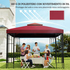 Outsunny Replacement Roof for 3x3m 2-Tier UV-Resistant Polyester Gazebo with Air Vent, Red