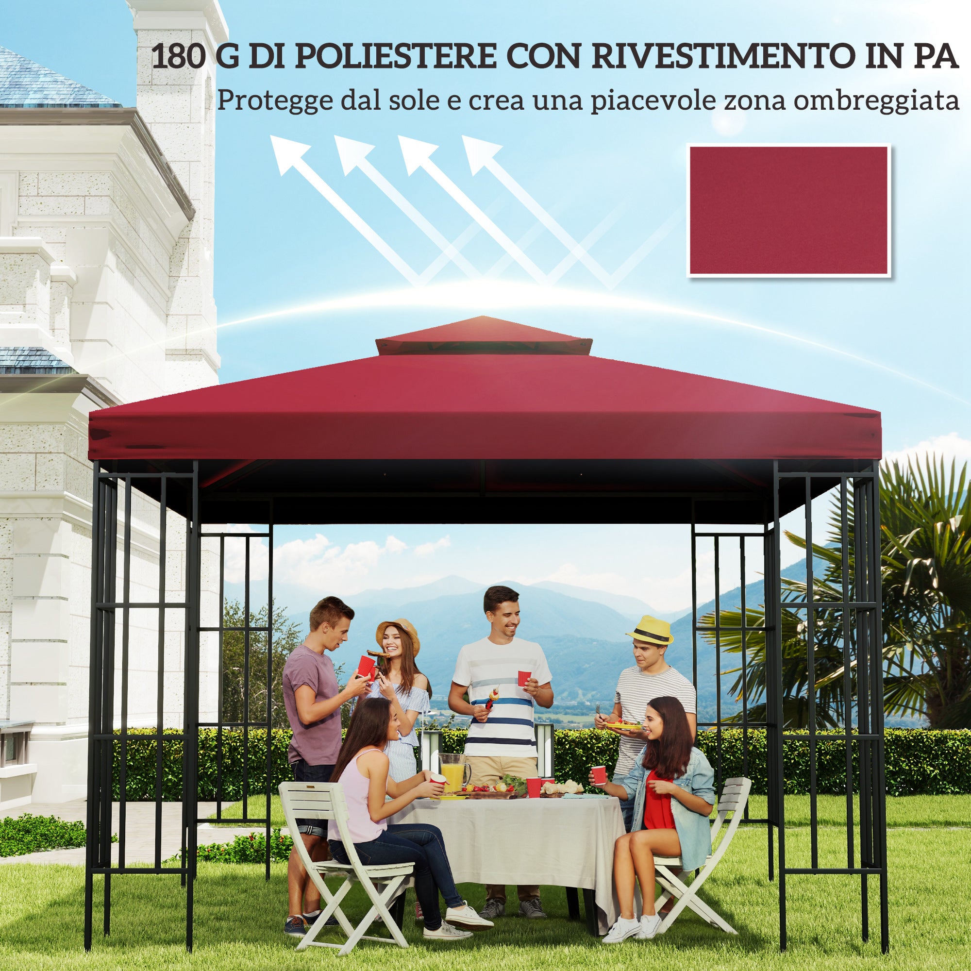Outsunny Replacement Roof for 3x3m 2-Tier UV-Resistant Polyester Gazebo with Air Vent, Red