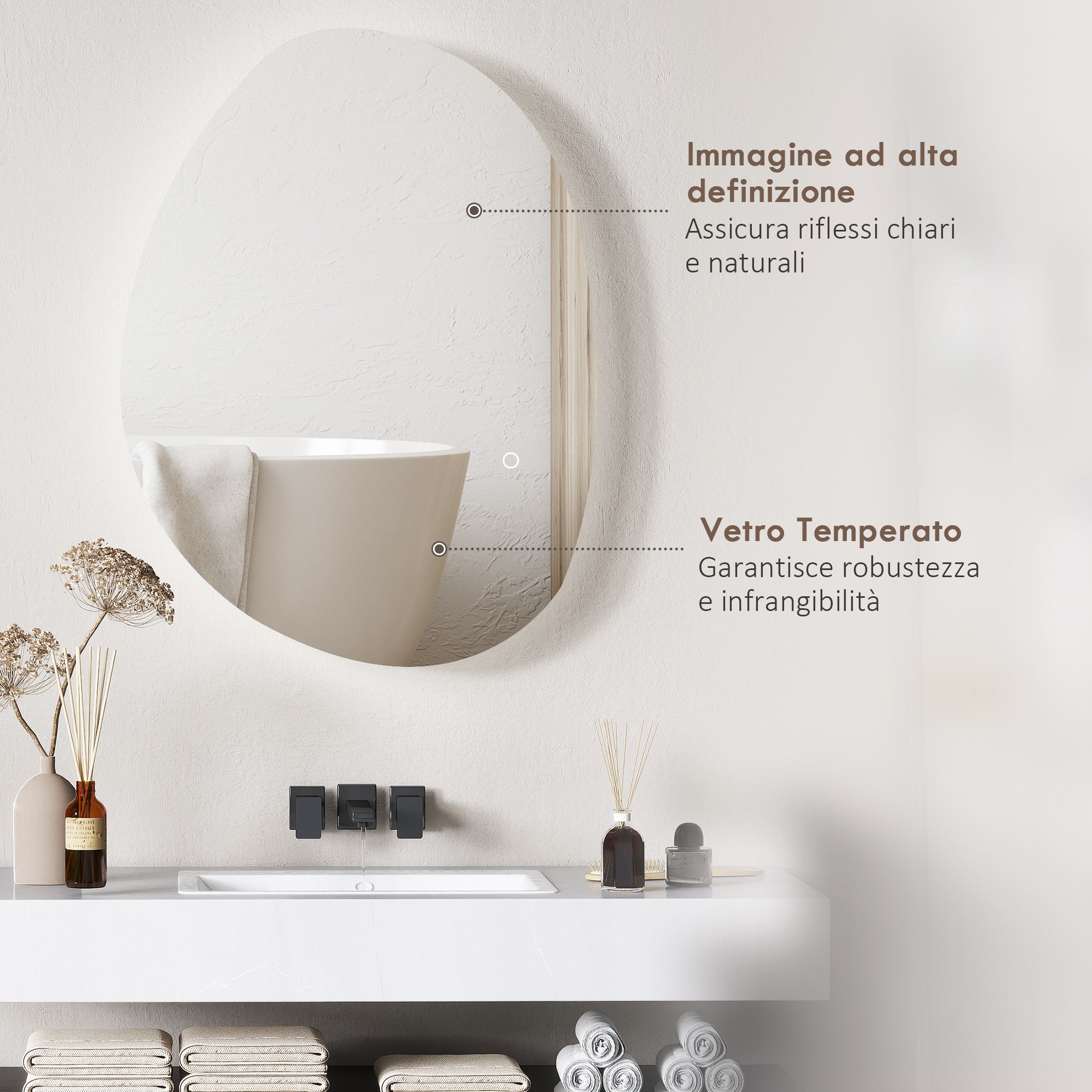 LED Illuminated Bathroom Mirror with Adjustable Color and Temperature, Tempered Glass, 70x5x50 cm, Silver