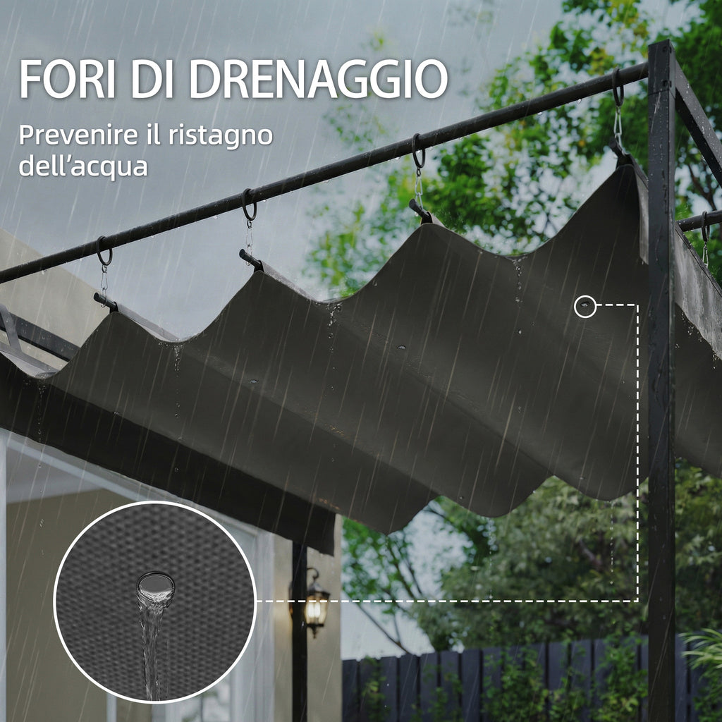 Outsunny 3x3m Lean-to Pergola with Retractable Sliding UV30+ Roof and Drainage Holes, Dark Grey
