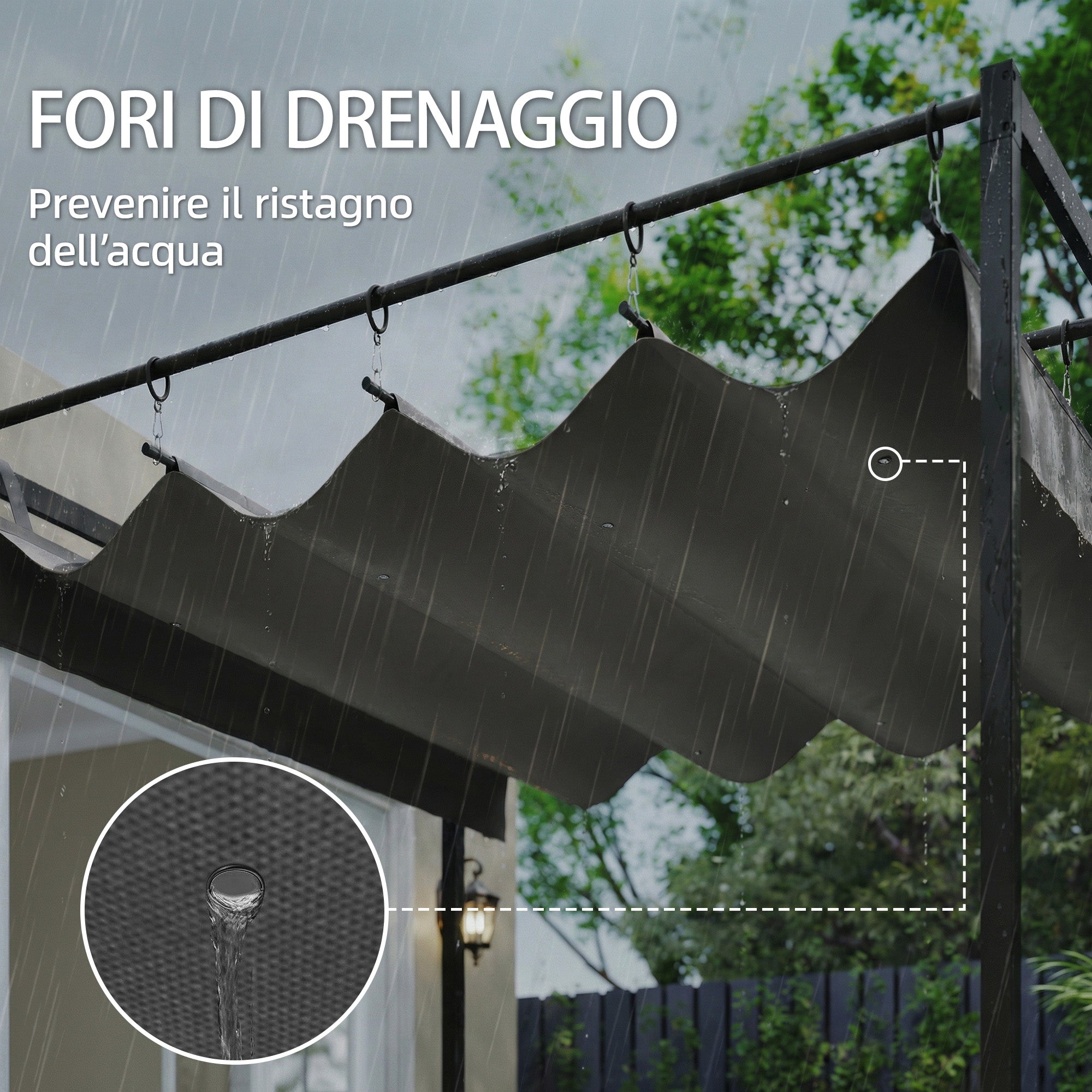 Outsunny 3x3m Lean-to Pergola with Retractable Sliding UV30+ Roof and Drainage Holes, Dark Grey