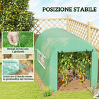Outsunny 3x2x2 m Steel and UV-Resistant Polyethylene Tunnel Greenhouse for Vegetable Garden with Roll-Up Doors and Windows, Green