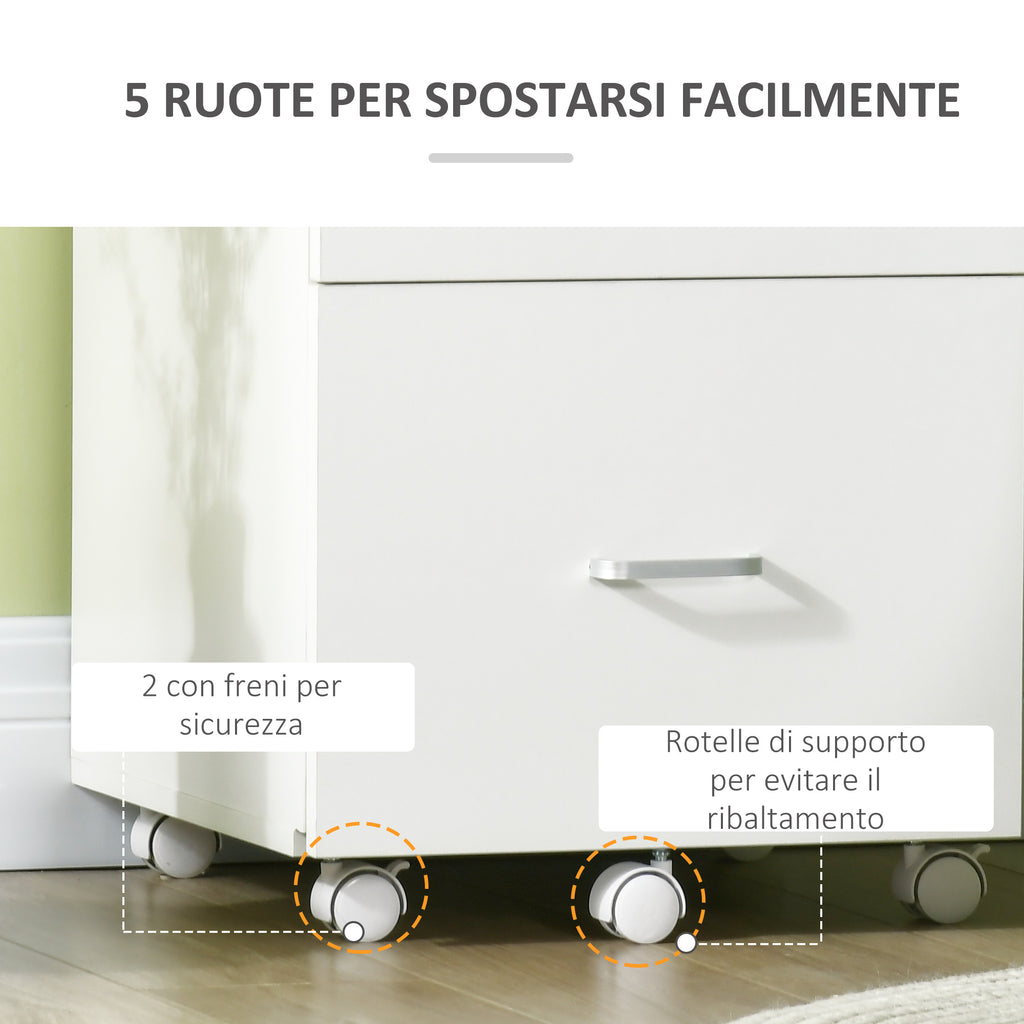 Office Cabinet with 2 Drawers and 5 Wheels, MDF and Chipboard File Cabinet, 43x45x72 cm, White