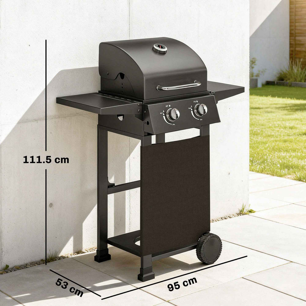 Outsunny 2-Burner Portable Propane Gas Grill with Thermometer, Black