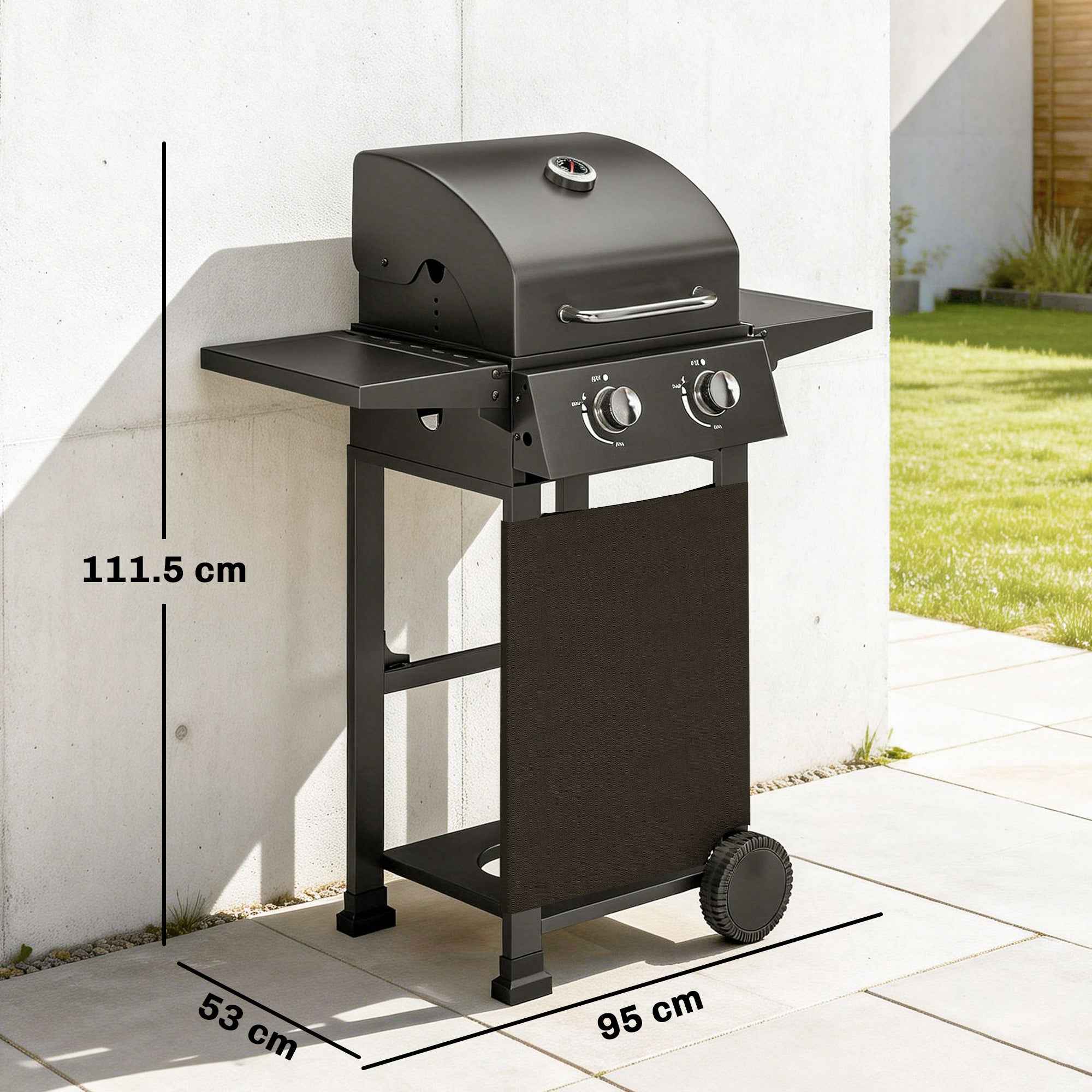 Outsunny 2-Burner Portable Propane Gas Grill with Thermometer, Black