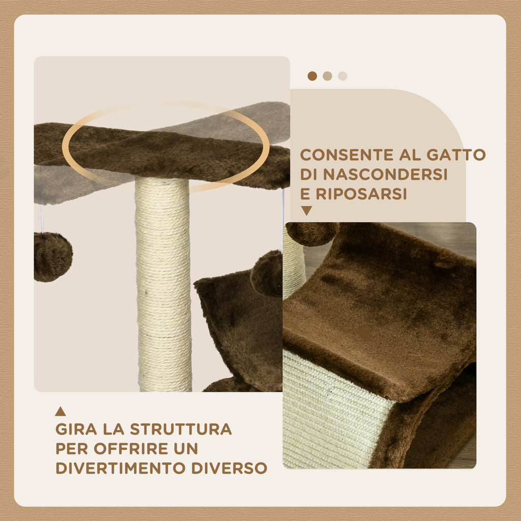 Cat Scratching Post, Cat Tree, Cat Toy, with Bed, 2 Hanging Balls in Natural Sisal, Height 43cm