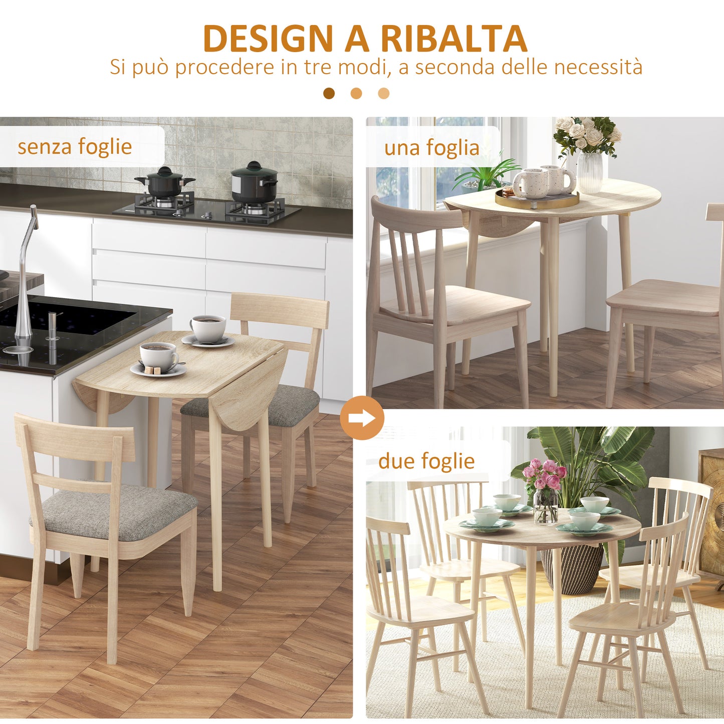 HOMCOM Modern Folding Table for Kitchen and Living Room, in Chipboard, Ø89x73.5 cm